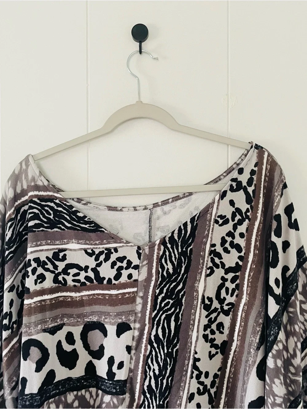 Flowy Animal Print Dolman Top in Taupe, Black & White